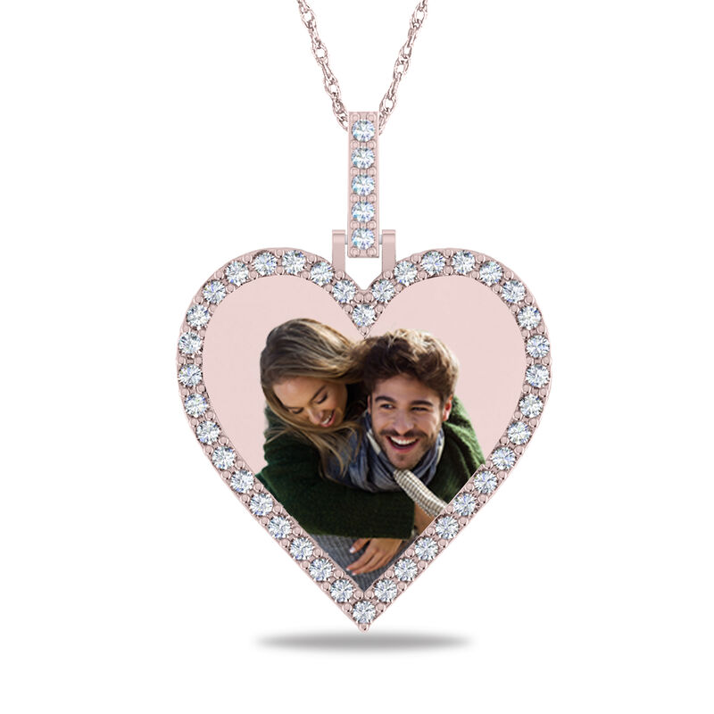 Lab Grown Diamond Bar 1ctw Heart Pendant in 10K Rose Gold image number null